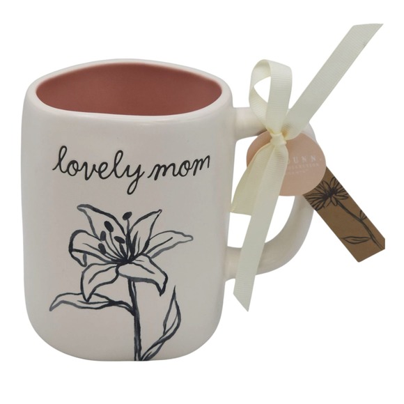 Rae Dunn‎ Love Mom Flower Embossed Coffee Mug 16oz White And Pink - Picture 1 of 5